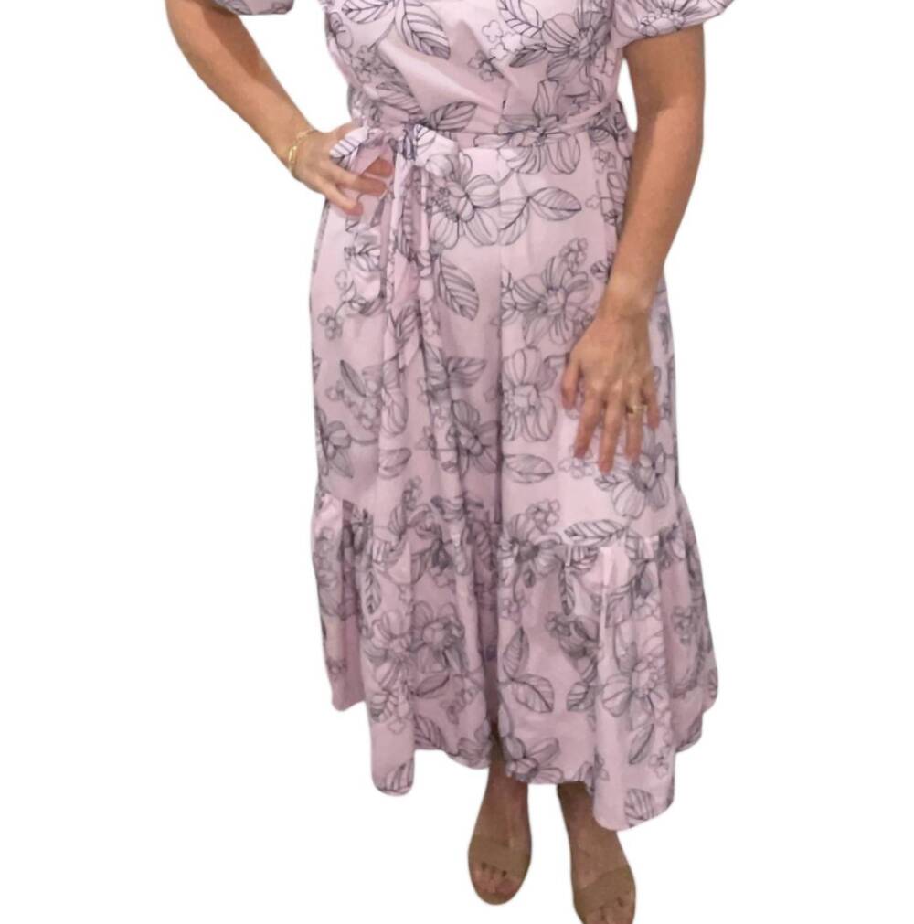 NEW UMGEE sky garden belted midi dress in light pink